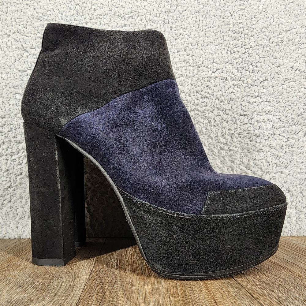 Marni Black Blue Suede Platform Chunky Heel Ankle Boots Women's Size 6